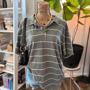 Grey & White Striped Aeropostale Polo Shirt – Women’s Streetwear